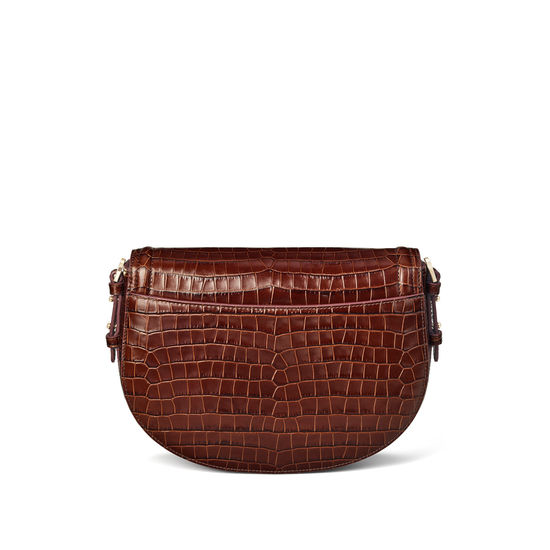 Stella Satchel in Deep Shine Chestnut Small Croc from Aspinal of London