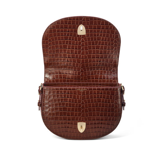 Stella Satchel in Deep Shine Chestnut Small Croc from Aspinal of London
