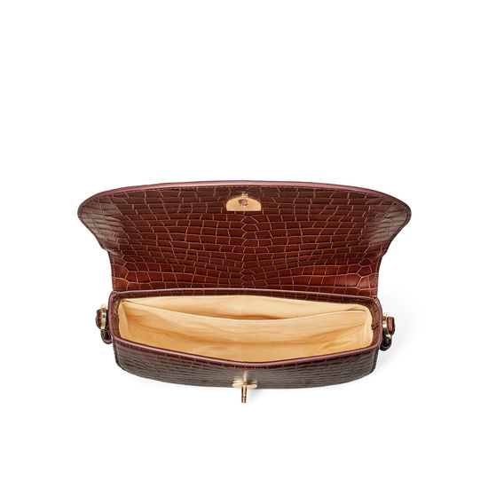 Stella Satchel in Deep Shine Chestnut Small Croc from Aspinal of London