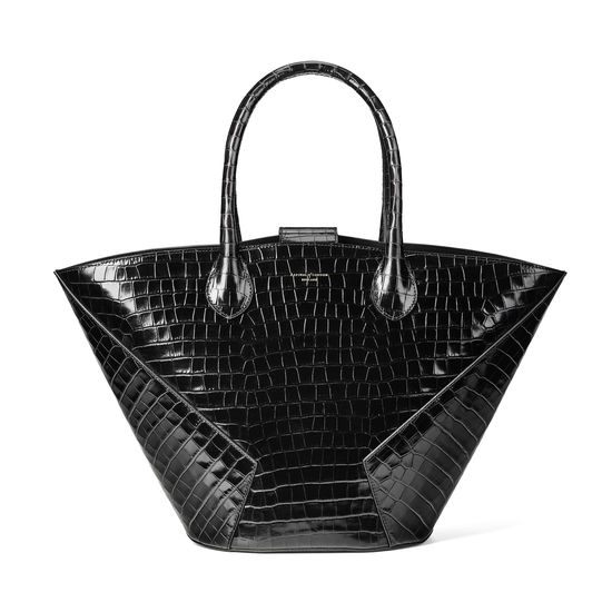 Matilda Tote in Deep Shine Black Small Croc from Aspinal of London