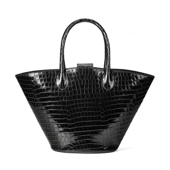 Matilda Tote in Deep Shine Black Small Croc from Aspinal of London