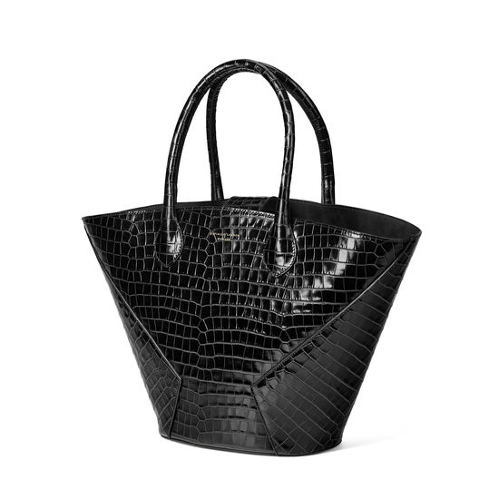 Matilda Tote in Deep Shine Black Small Croc from Aspinal of London