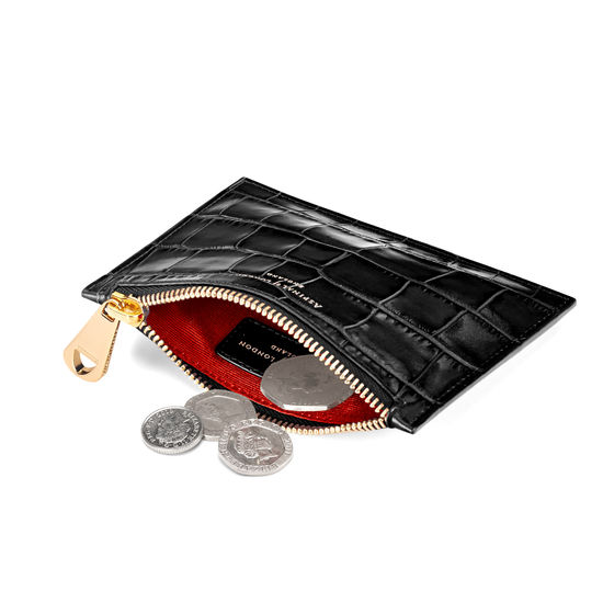 Small Essential Flat Pouch in Deep Shine Black Croc from Aspinal of London