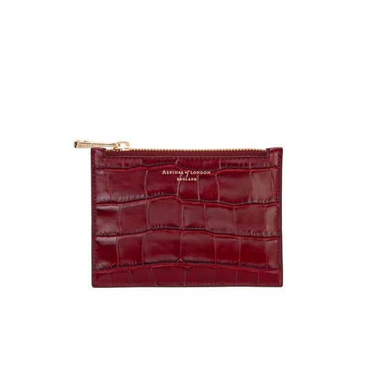 Small Essential Flat Pouch in Deep Shine Bordeaux Croc from Aspinal of London