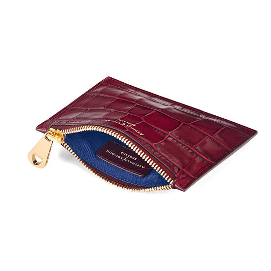 Small Essential Flat Pouch in Deep Shine Bordeaux Croc from Aspinal of London