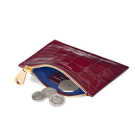 Small Essential Flat Pouch in Deep Shine Bordeaux Croc from Aspinal of London
