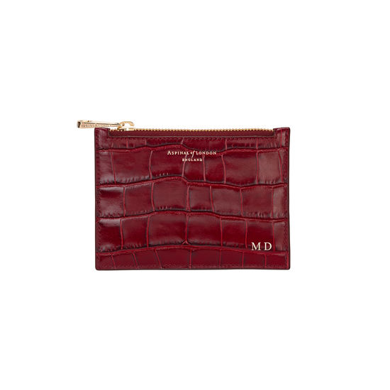 Small Essential Flat Pouch in Deep Shine Bordeaux Croc from Aspinal of London