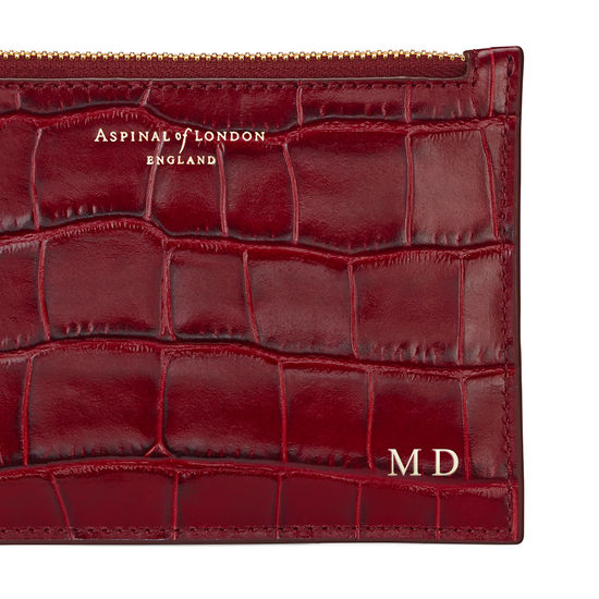 Small Essential Flat Pouch in Deep Shine Bordeaux Croc from Aspinal of London