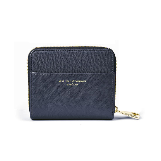 Slim Mini Continental Purse in Navy Saffiano from Aspinal of London