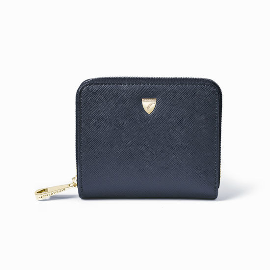 Slim Mini Continental Purse in Navy Saffiano from Aspinal of London
