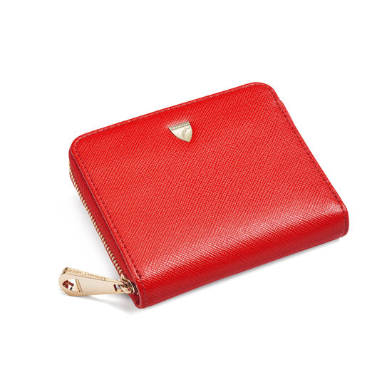 Slim Mini Continental Purse in Scarlet Saffiano from Aspinal of London