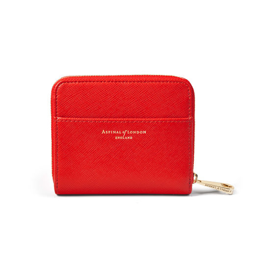 Slim Mini Continental Purse in Scarlet Saffiano from Aspinal of London