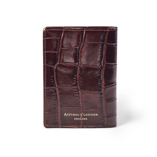 Double Fold Credit Card Holder in Deep Shine Amazon Brown Croc from Aspinal of London
