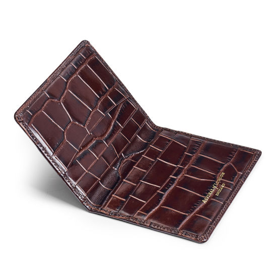 Double Fold Credit Card Holder in Deep Shine Amazon Brown Croc from Aspinal of London