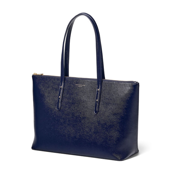 Zipped Regent Tote in Navy Saffiano from Aspinal of London