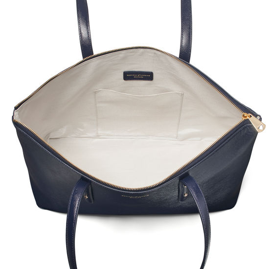 Zipped Regent Tote in Navy Saffiano from Aspinal of London