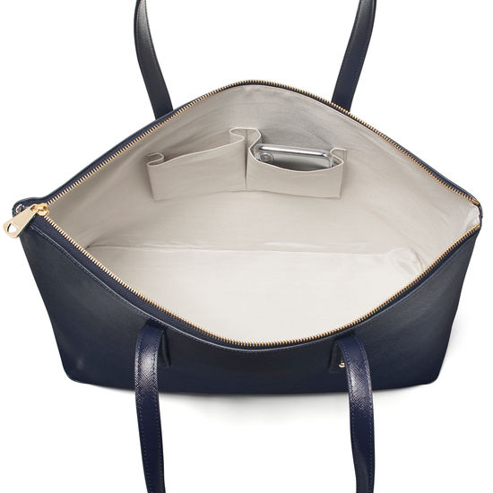 Zipped Regent Tote in Navy Saffiano from Aspinal of London