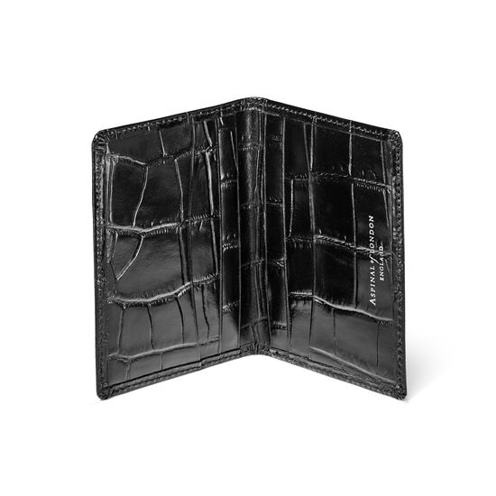 Double Fold Credit Card Holder in Deep Shine Black Croc from Aspinal of London