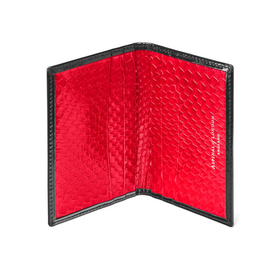 Double Fold Credit Card Holder in Smooth Black & Red Land Snake from Aspinal of London