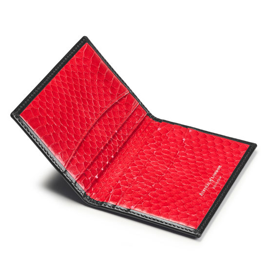 Double Fold Credit Card Holder in Smooth Black & Red Land Snake from Aspinal of London