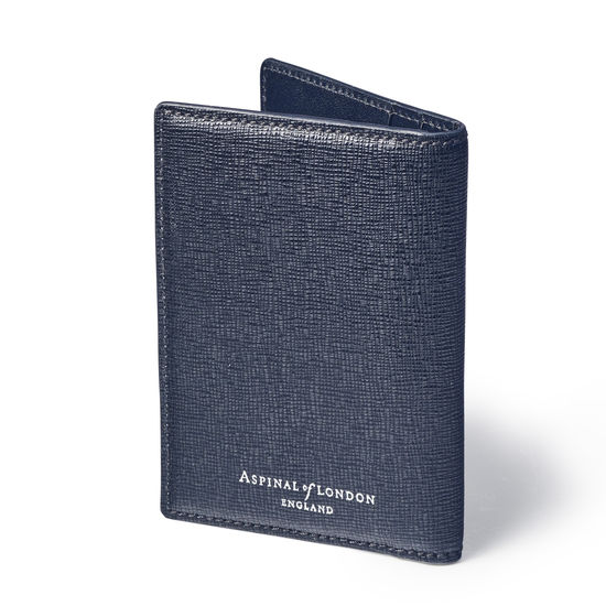 Double Fold Credit Card Holder in Navy Saffiano from Aspinal of London