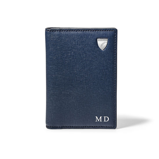 Double Fold Credit Card Holder in Navy Saffiano from Aspinal of London