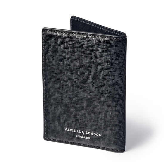Double Fold Credit Card Holder in Black Saffiano from Aspinal of London