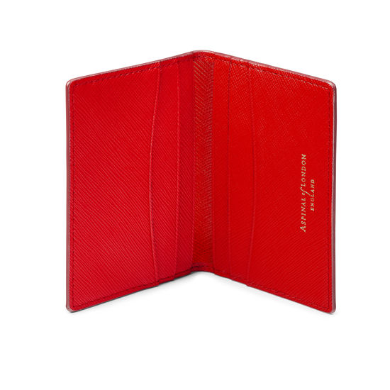 Double Fold Credit Card Holder in Scarlet Saffiano from Aspinal of London