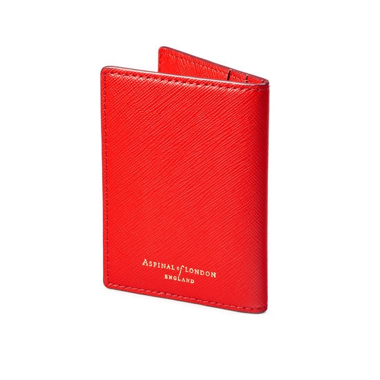 Double Fold Credit Card Holder in Scarlet Saffiano from Aspinal of London