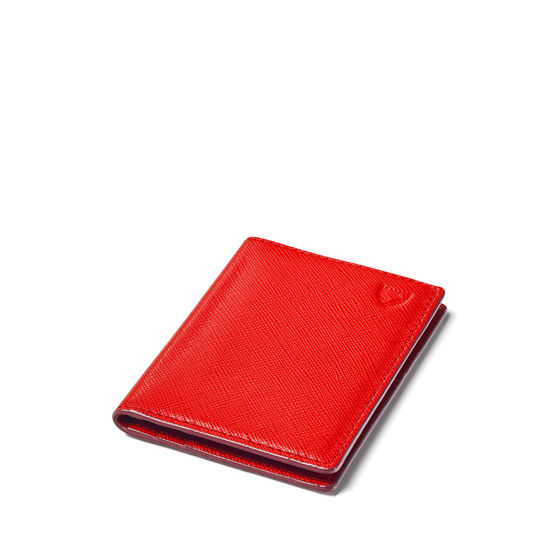 Double Fold Credit Card Holder in Scarlet Saffiano from Aspinal of London