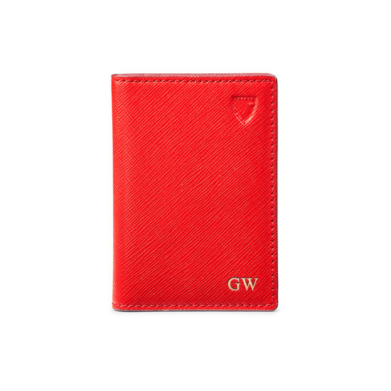 Double Fold Credit Card Holder in Scarlet Saffiano from Aspinal of London
