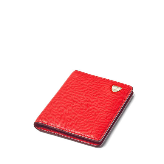 Double Fold Credit Card Case in Scarlet Saffiano from Aspinal of London
