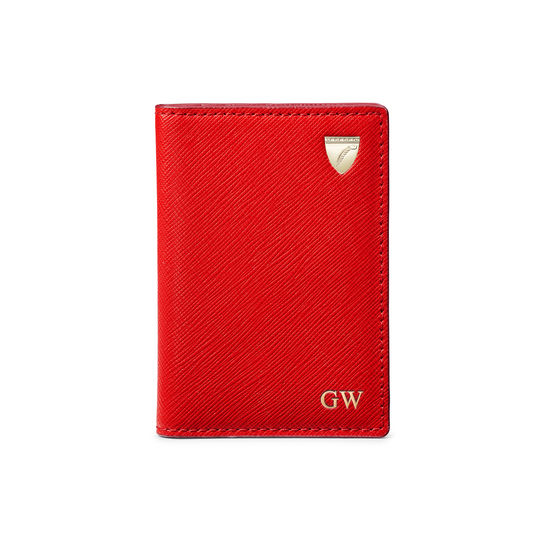 Double Fold Credit Card Case in Scarlet Saffiano from Aspinal of London