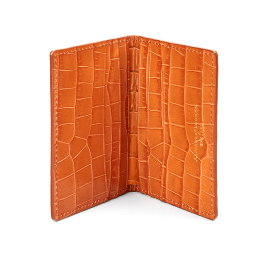 Double Fold Credit Card Holder in Deep Shine Marmalade Small Croc from Aspinal of London