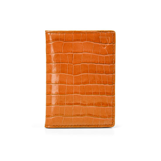 Double Fold Credit Card Holder in Deep Shine Marmalade Small Croc from Aspinal of London