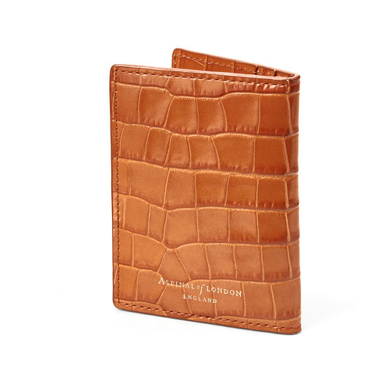 Double Fold Credit Card Holder in Deep Shine Marmalade Small Croc from Aspinal of London
