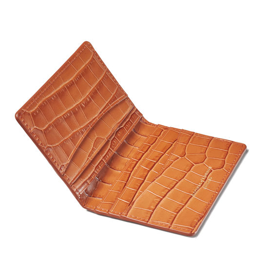 Double Fold Credit Card Holder in Deep Shine Marmalade Small Croc from Aspinal of London