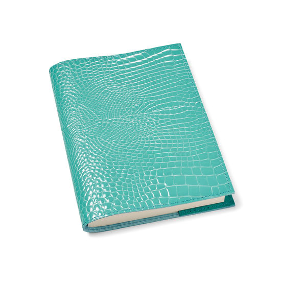 A5 Refillable Leather Journal in Chalkhill Blue Patent Croc from Aspinal of London
