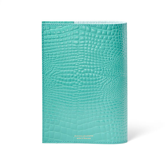 A5 Refillable Leather Journal in Chalkhill Blue Patent Croc from Aspinal of London
