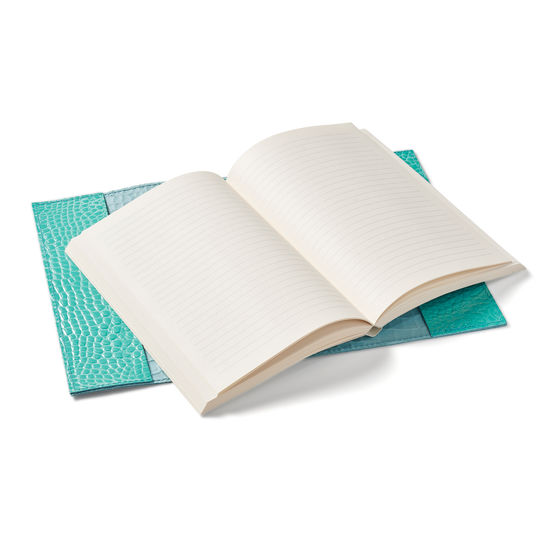 A5 Refillable Leather Journal in Chalkhill Blue Patent Croc from Aspinal of London