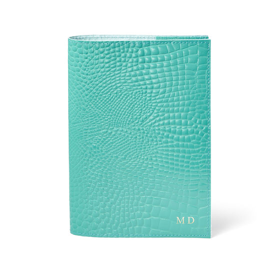 A5 Refillable Leather Journal in Chalkhill Blue Patent Croc from Aspinal of London
