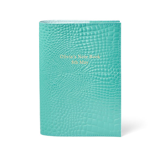 A5 Refillable Leather Journal in Chalkhill Blue Patent Croc from Aspinal of London