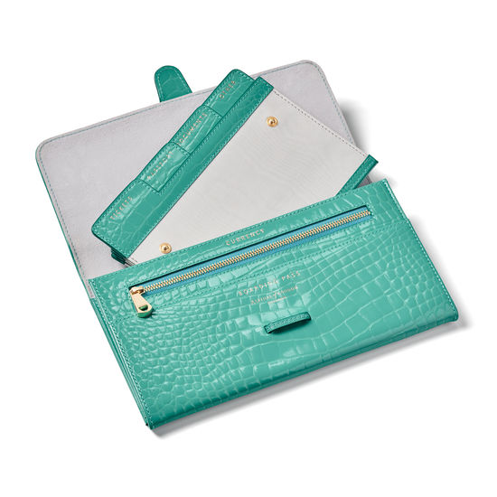 Travel Wallet with Removable Inserts in Chalkhill Blue Patent Croc from Aspinal of London