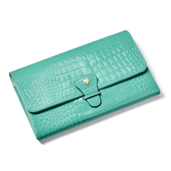 Travel Wallet with Removable Inserts in Chalkhill Blue Patent Croc from Aspinal of London
