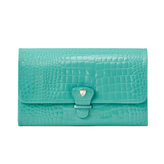 Travel Wallet with Removable Inserts in Chalkhill Blue Patent Croc from Aspinal of London