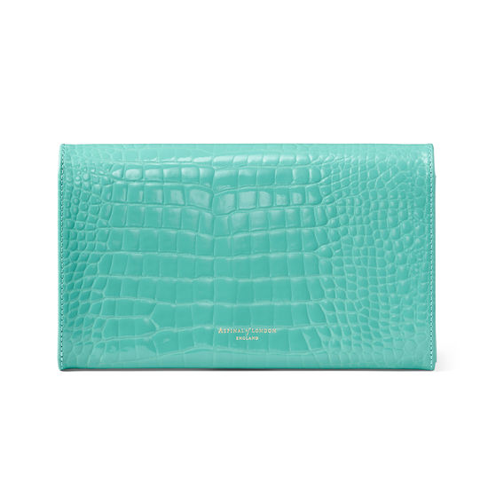 Travel Wallet with Removable Inserts in Chalkhill Blue Patent Croc from Aspinal of London