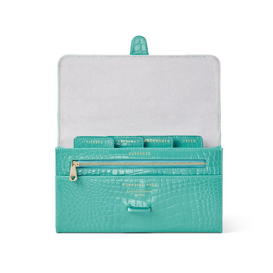 Travel Wallet with Removable Inserts in Chalkhill Blue Patent Croc from Aspinal of London