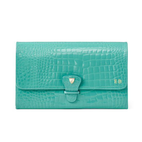 Travel Wallet with Removable Inserts in Chalkhill Blue Patent Croc from Aspinal of London
