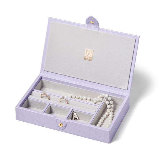 Paris Jewellery Box in Deep Shine English Lavender Small Croc from Aspinal of London