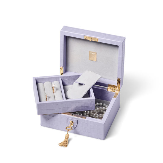Bijou Jewellery Box in Deep Shine English Lavender Small Croc from Aspinal of London
